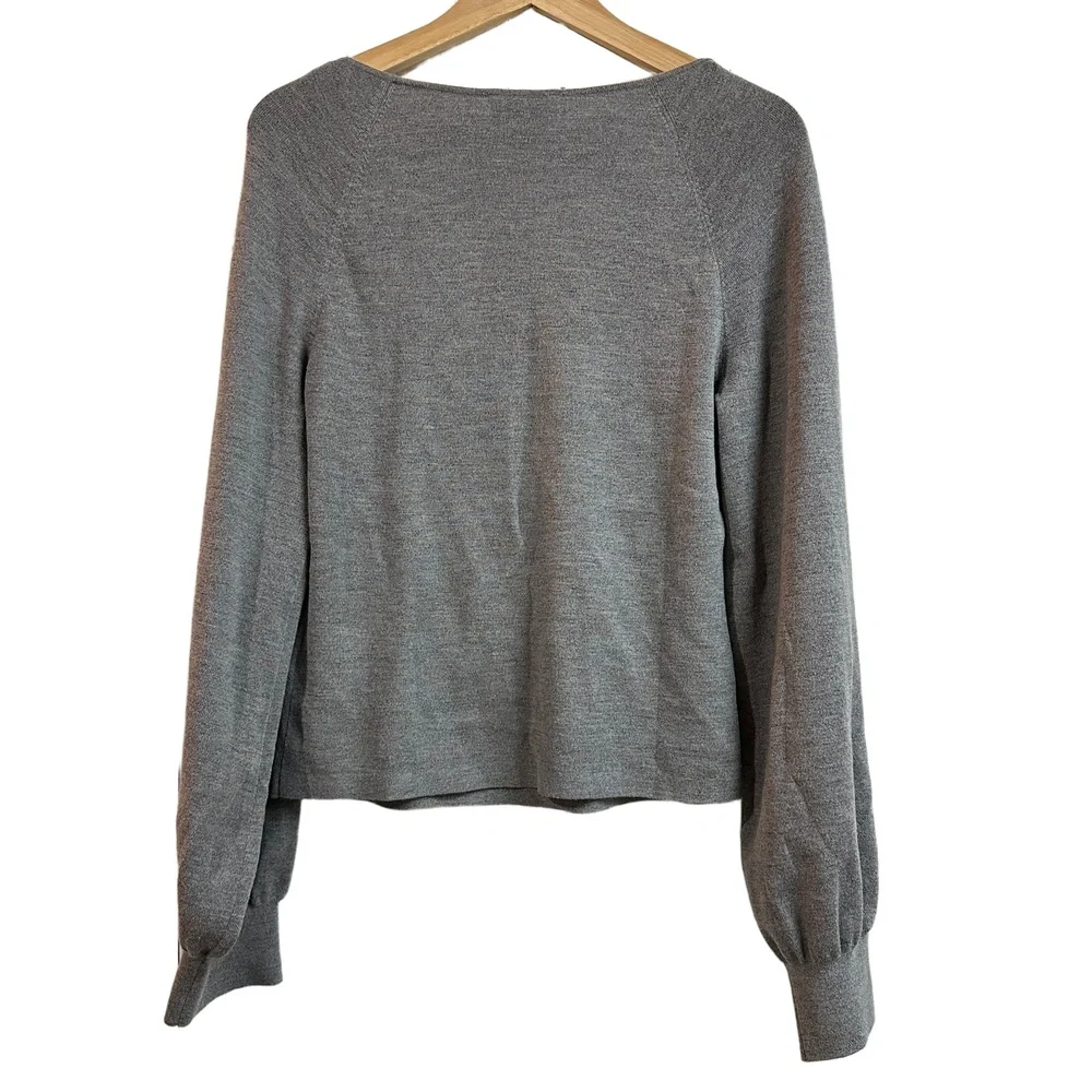 NWT & Other Stories Grey Wool Cotton Sweater Scoopneck Cozy‎ Chic Womens Large - Picture 3 of 6